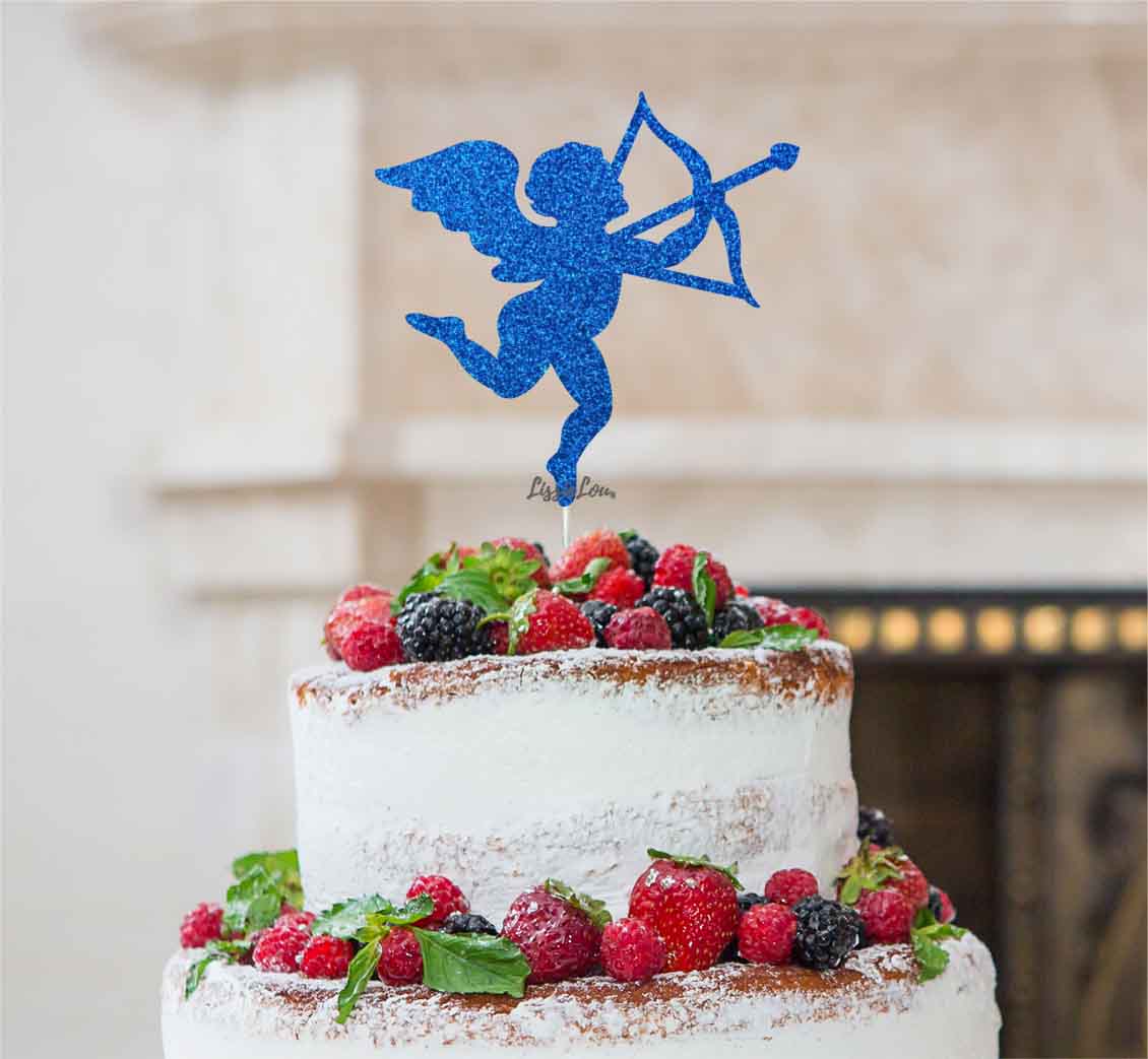 Cupid Valentine's Cake Topper Glitter Card Dark Blue