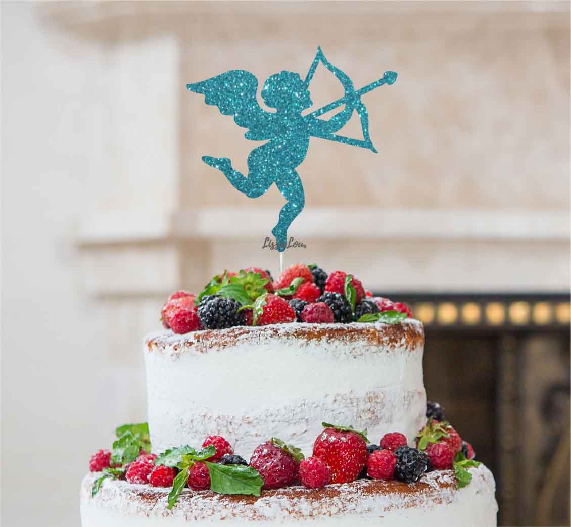 Cupid Valentine's Cake Topper Glitter Card Light Blue