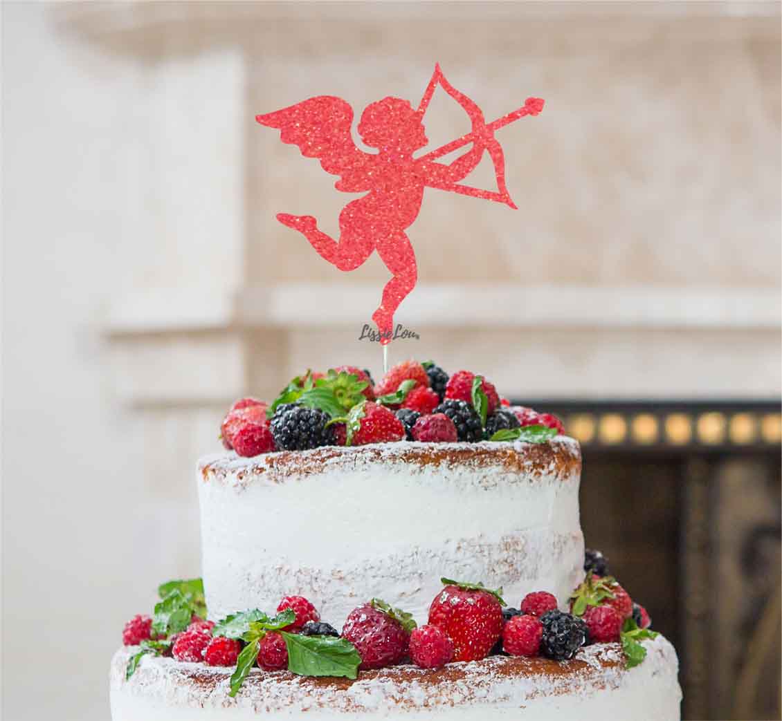 Cupid Valentine's Cake Topper Glitter Card Light Pink