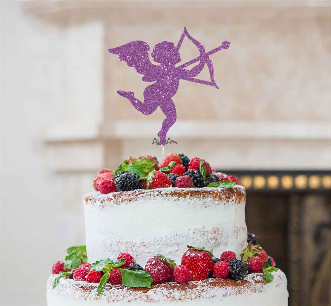 Cupid Valentine's Cake Topper Glitter Card Light Purple