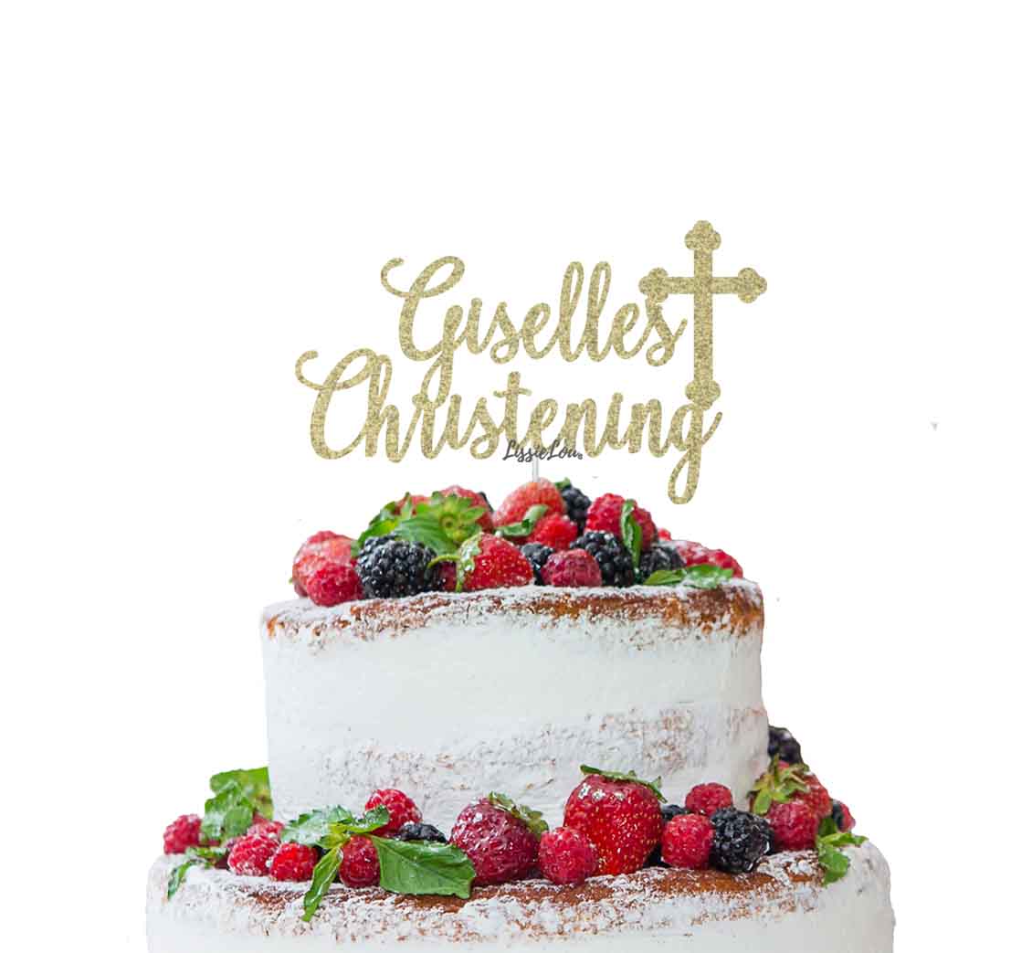 Bespoke Name Christening Pretty Font Cake Topper Gold 