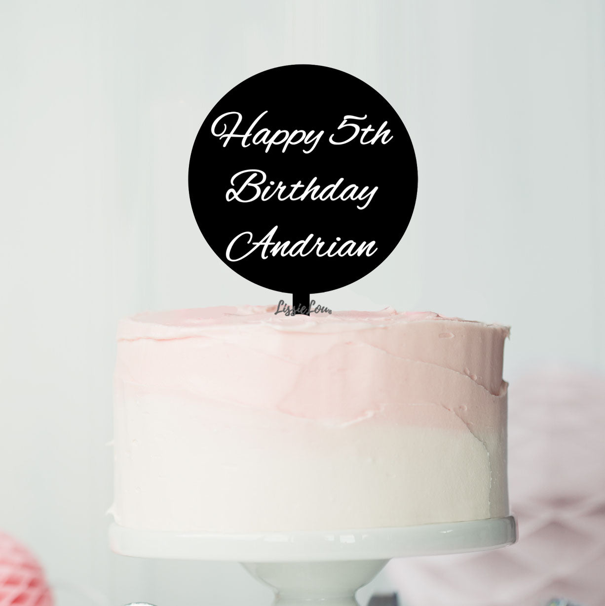 Happy 5th Birthday Andrian Font Style Name Cake Topper Premium 3mm Acrylic or Birch Wood