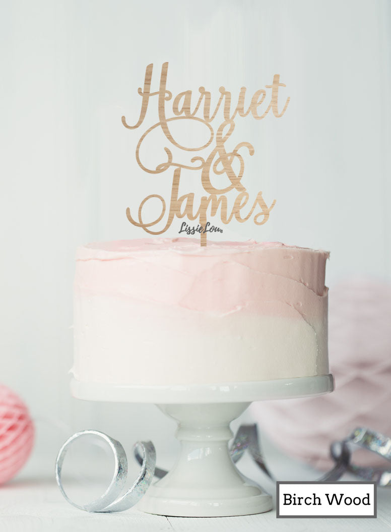 Custom Names Pretty Wedding Cake Topper Premium 3mm Birch Wood