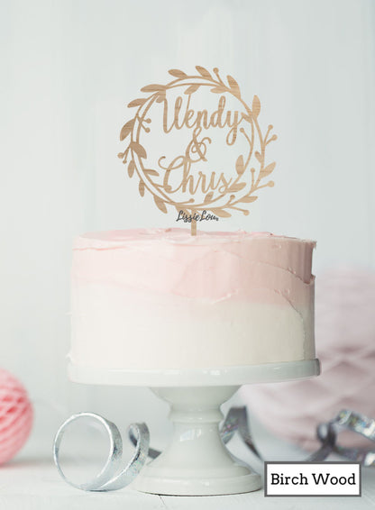 Custom Names Wreath Pretty Wedding Cake Topper