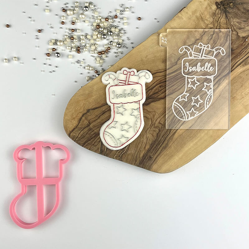 Custom Name Christmas Stocking Cookie Cutter and Embosser