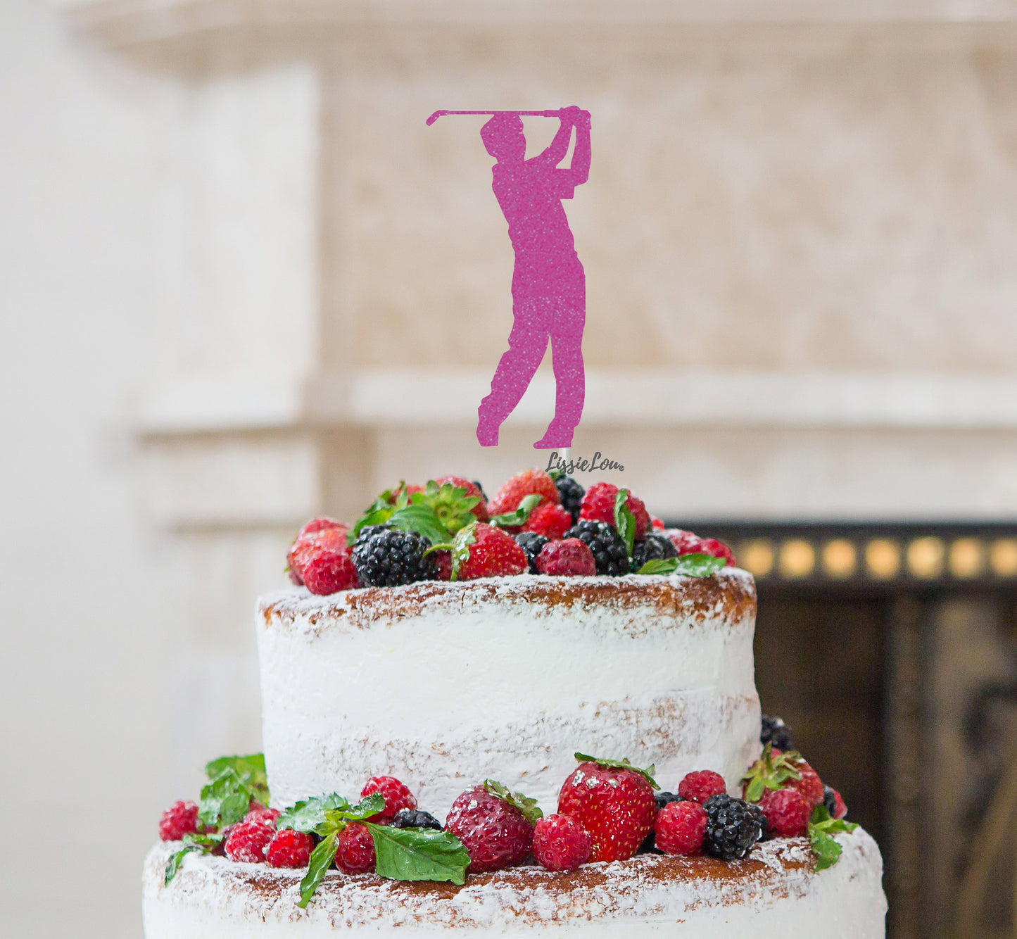 Golfer Male Cake Topper Glitter Card Hot Pink