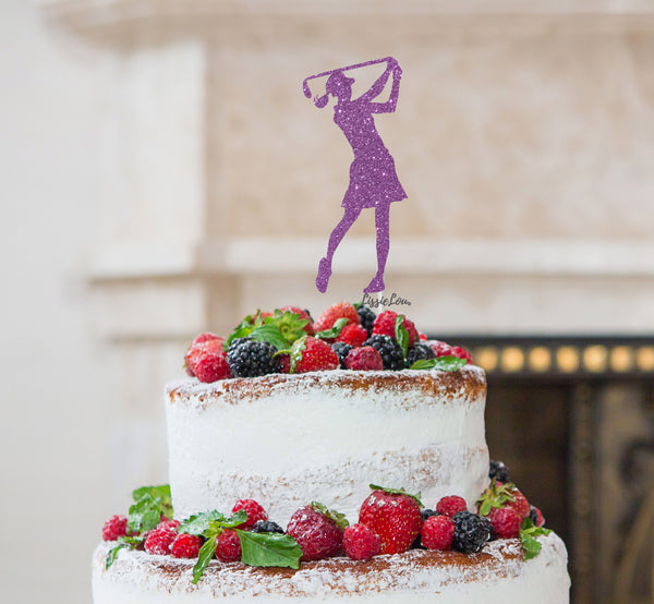 Golfer Female Cake Topper Glitter Card Light Purple