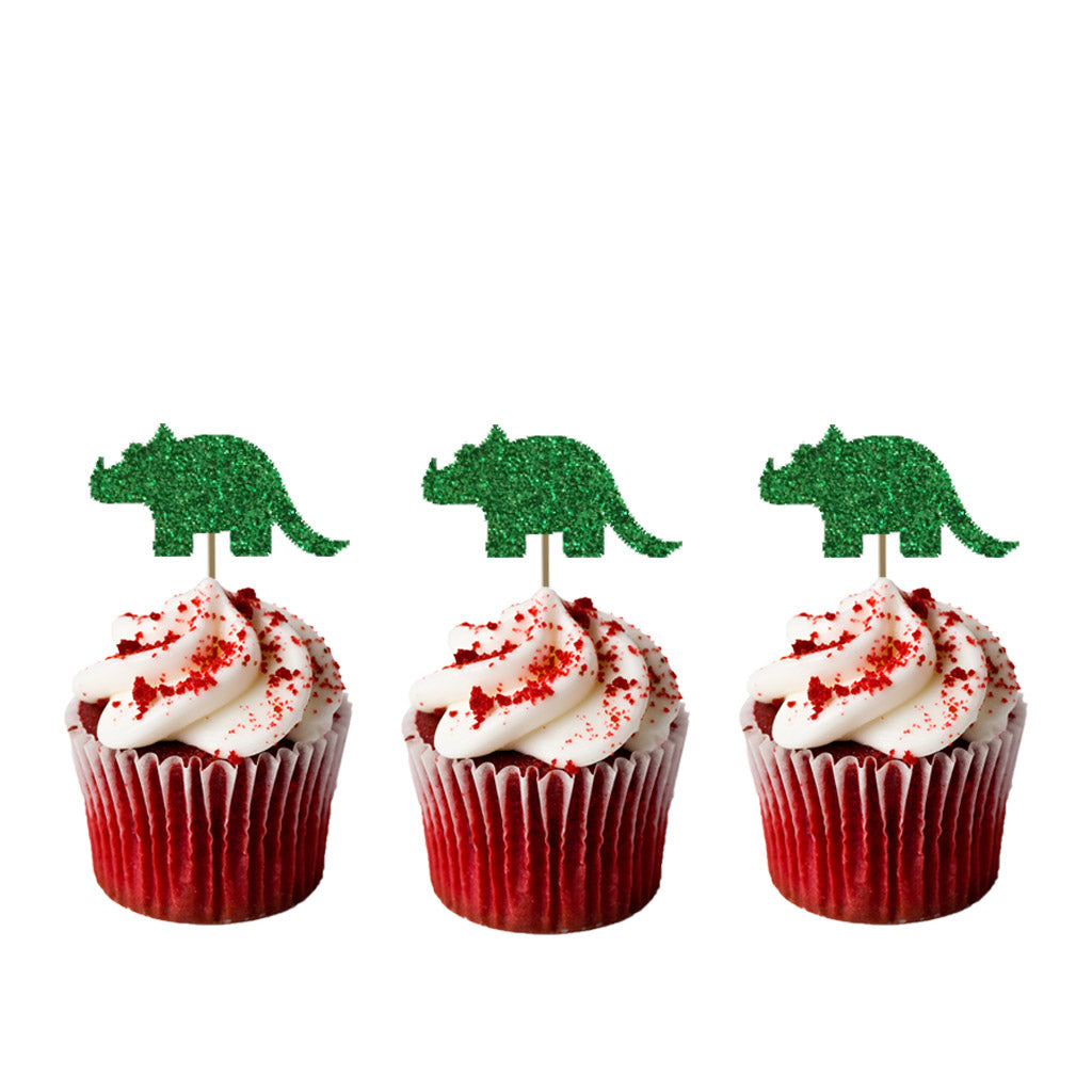Dinosaur Cupcake Toppers - Glittery Green
