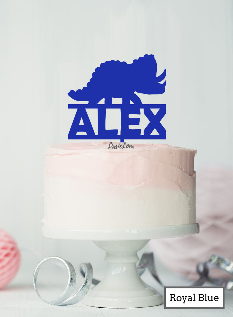 Bespoke Dinosaur Triceratops Cake Topper Royal Blue