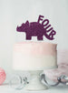 Dinosaur Four 4th Birthday Cake Topper Glitter Card Dark Purple