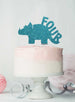 Dinosaur Four 4th Birthday Cake Topper Glitter Card Light Blue