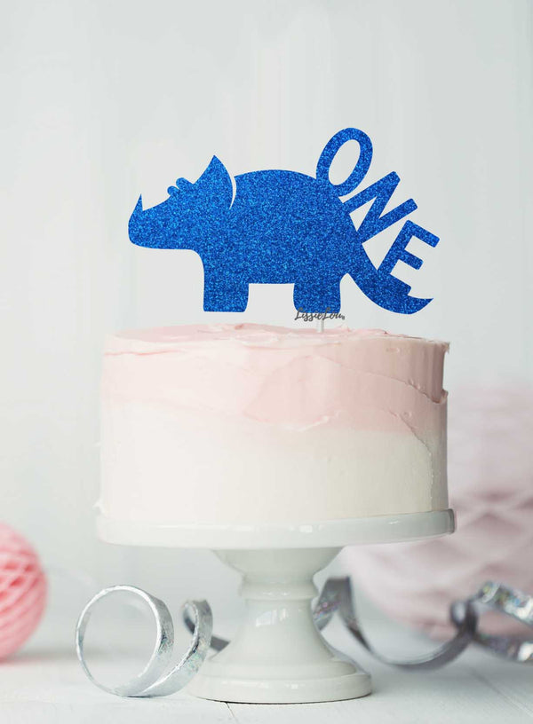 Dinosaur One 1st Birthday Cake Topper Glitter Card Dark Blue