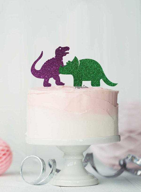Dinosaur Set of 2 Cake Topper Glitter Card