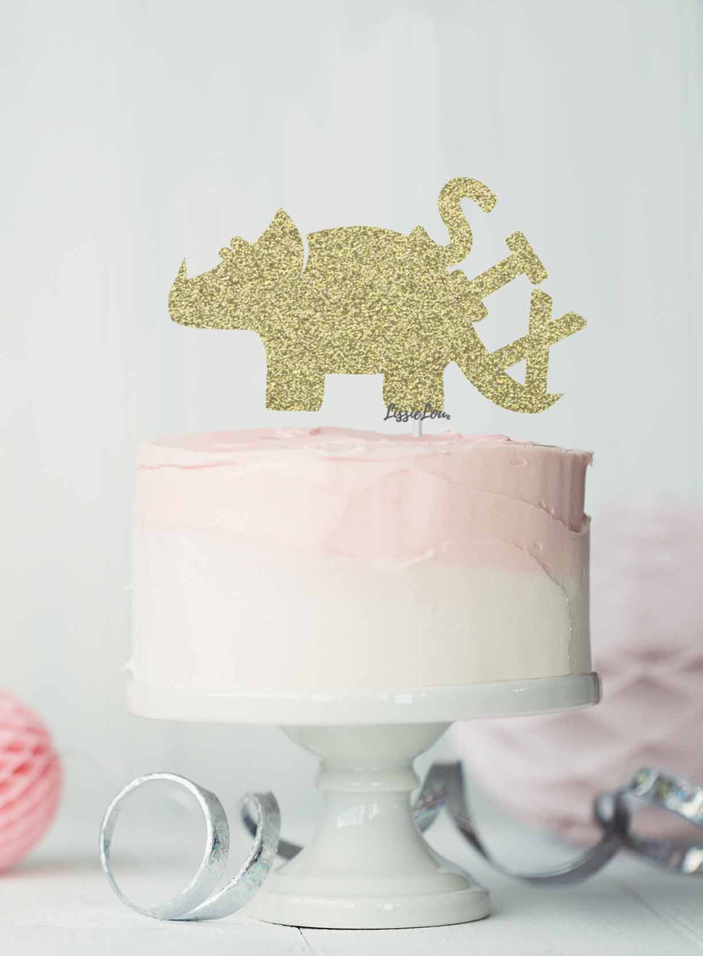 Dinosaur Six 6th Birthday Cake Topper Glitter Card Gold