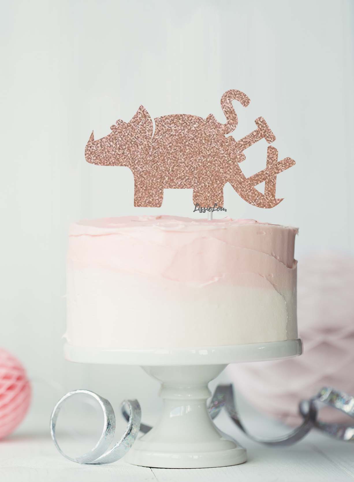 Dinosaur Six 6th Birthday Cake Topper Glitter Card Rose Gold