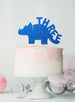 Dinosaur Three 3rd Birthday Cake Topper Glitter Card Dark Blue