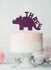 Dinosaur Three 3rd Birthday Cake Topper Glitter Card Dark Purple