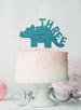 Dinosaur Three 3rd Birthday Cake Topper Glitter Card Light Blue