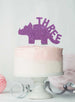 Dinosaur Three 3rd Birthday Cake Topper Glitter Card Light Purple