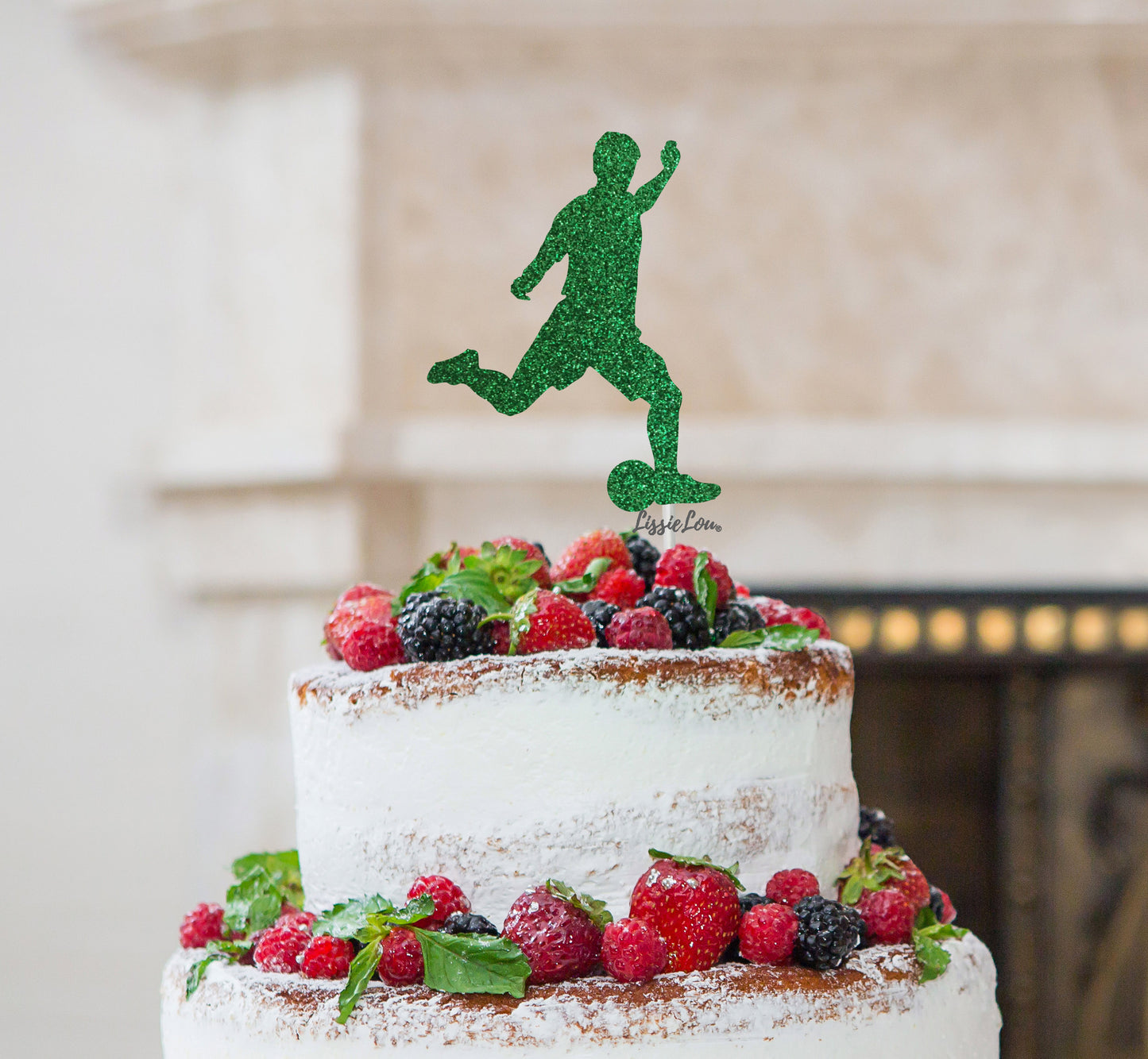 Footballer Kicking Cake Topper Glitter Card Green