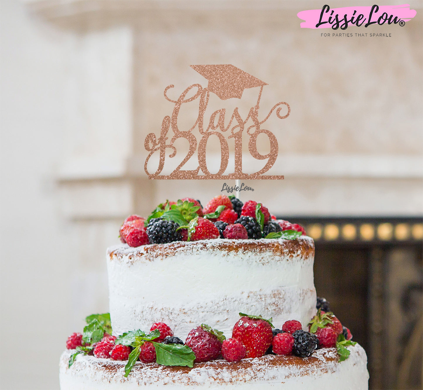 Class of 2019 Graduation Cake Topper Glitter Card Rose Gold