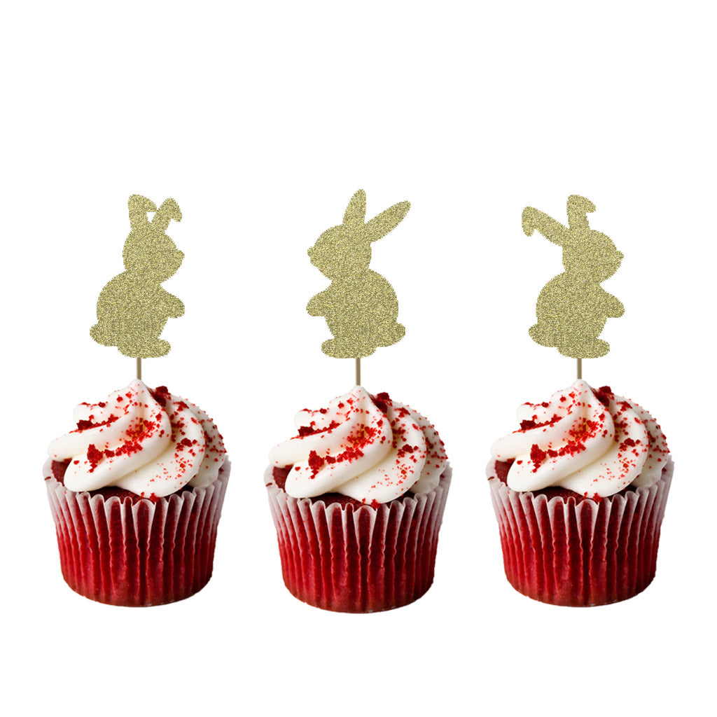 Easter Bunny Cupcake Topper - Glitter Gold - Pack of 6