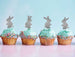 Cute Easter Bunny with Fluffy Tails Cupcake Topper Pack of 4 Glitter Card Silver