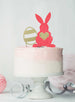 Easter Bunny with Heart and Easter Egg Cake Topper Glitter Card Light Pink and Gold