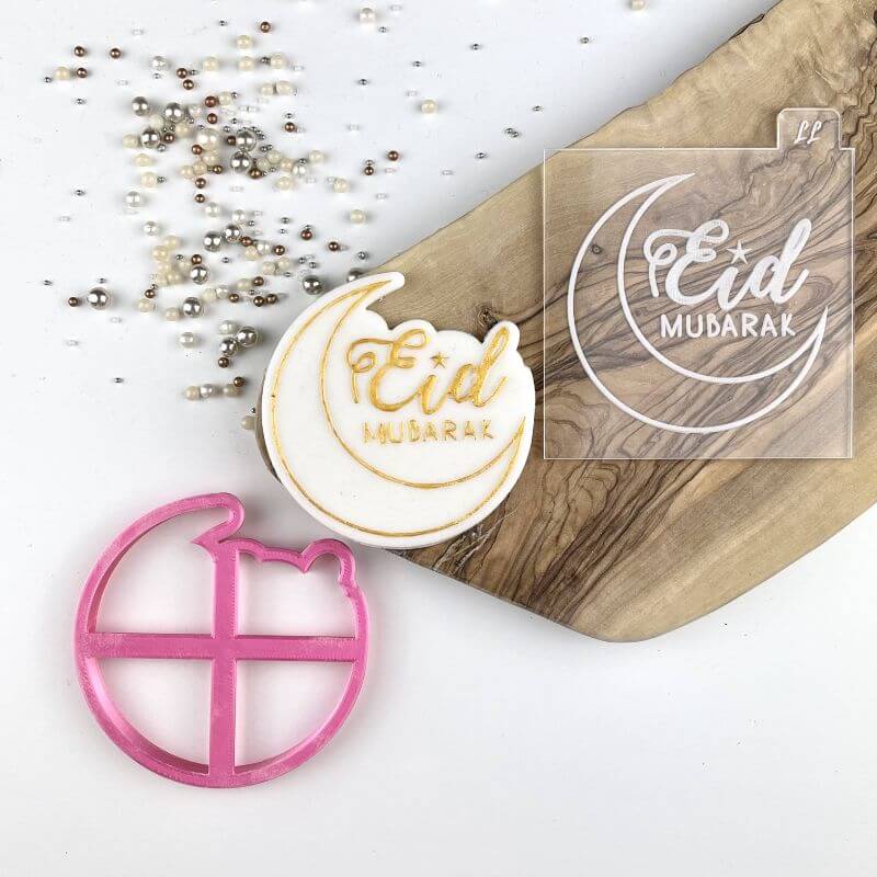 Eid Mubarak Style 1 with Moon Ramadan Cookie Cutter and Embosser