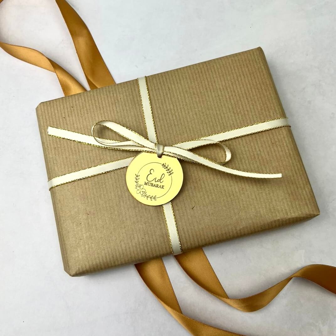 Eid Mubarak in Floral Circle Ramadan Cookie Box Tags - Premium 3mm Acrylic - Pack of 4