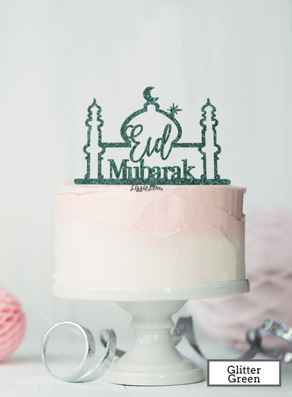 Eid Mubarak Mosque Acrylic Cake Topper Glitter Green