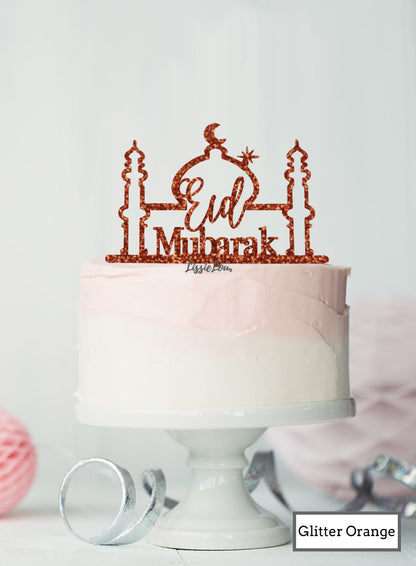 Eid Mubarak Mosque Acrylic Cake Topper Orange