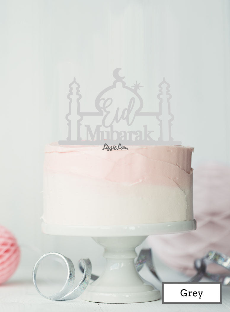 Eid Mubarak Mosque Acrylic Cake Topper Grey