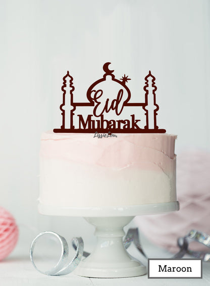 Eid Mubarak Mosque Acrylic Cake Topper Maroon
