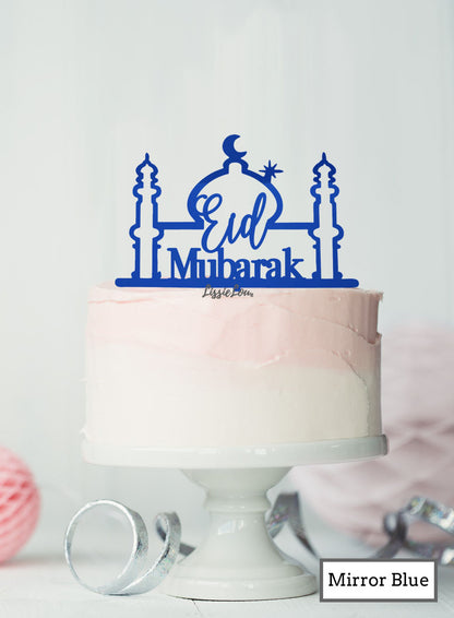 Eid Mubarak Mosque Acrylic Cake Topper Mirror Blue