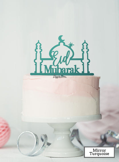 Eid Mubarak Mosque Acrylic Cake Topper Mirror Turquoise