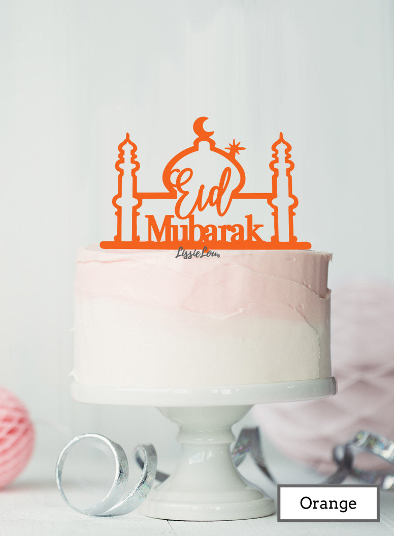 Eid Mubarak Mosque Acrylic Cake Topper Orange