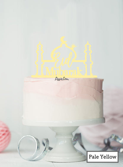 Eid Mubarak Mosque Acrylic Cake Topper Pale Yellow
