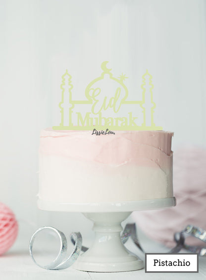 Eid Mubarak Mosque Acrylic Cake Topper Pistachio