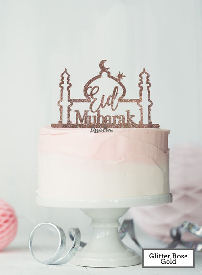 Eid Mubarak Mosque Acrylic Cake Topper Rose Gold