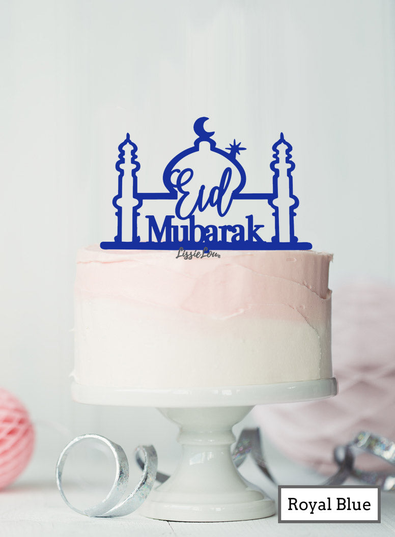 Eid Mubarak Mosque Acrylic Cake Topper Royal Blue