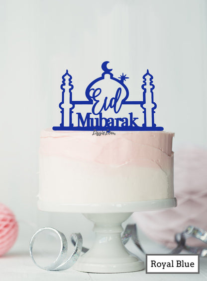 Eid Mubarak Mosque Acrylic Cake Topper Royal Blue