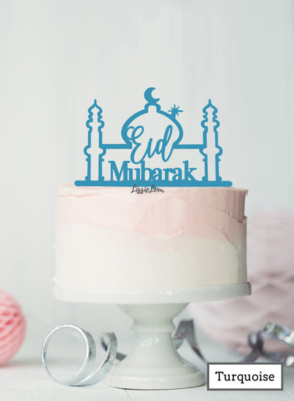 Eid Mubarak Mosque Acrylic Cake Topper Turquoise