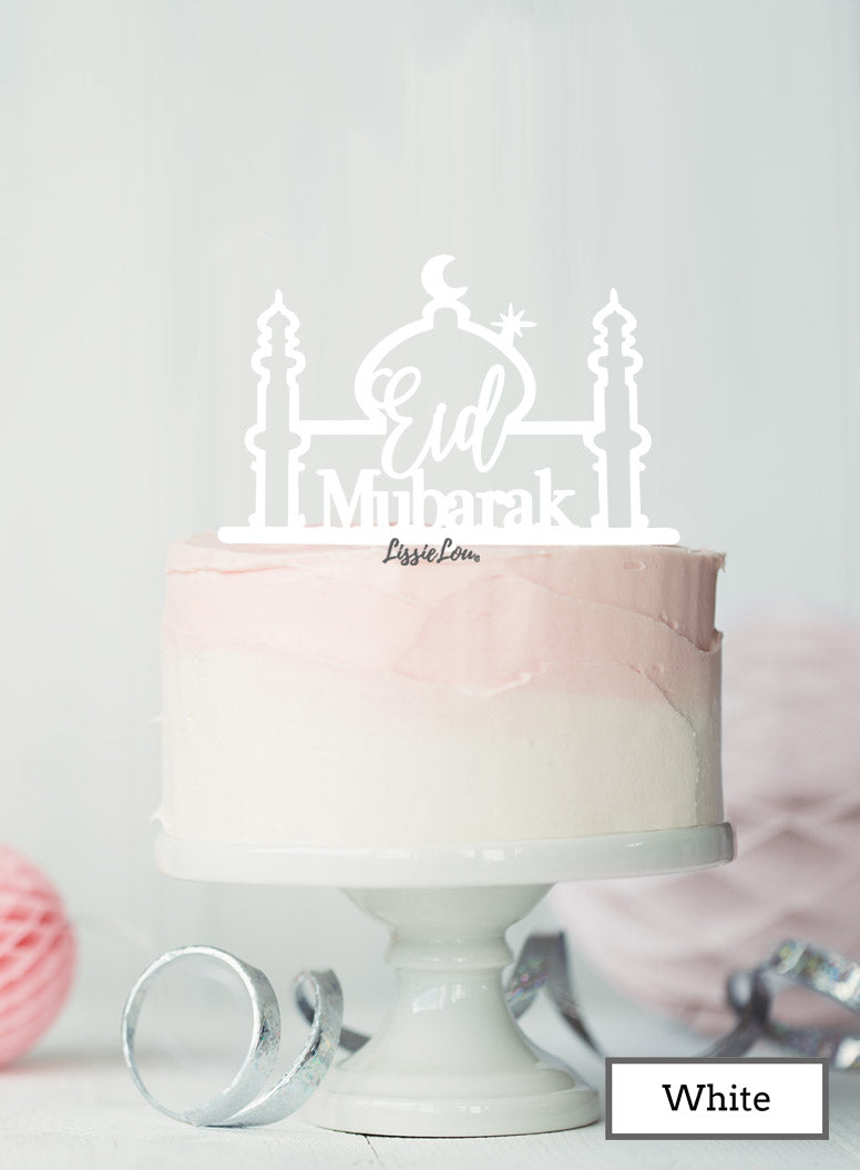 Eid Mubarak Mosque Acrylic Cake Topper White