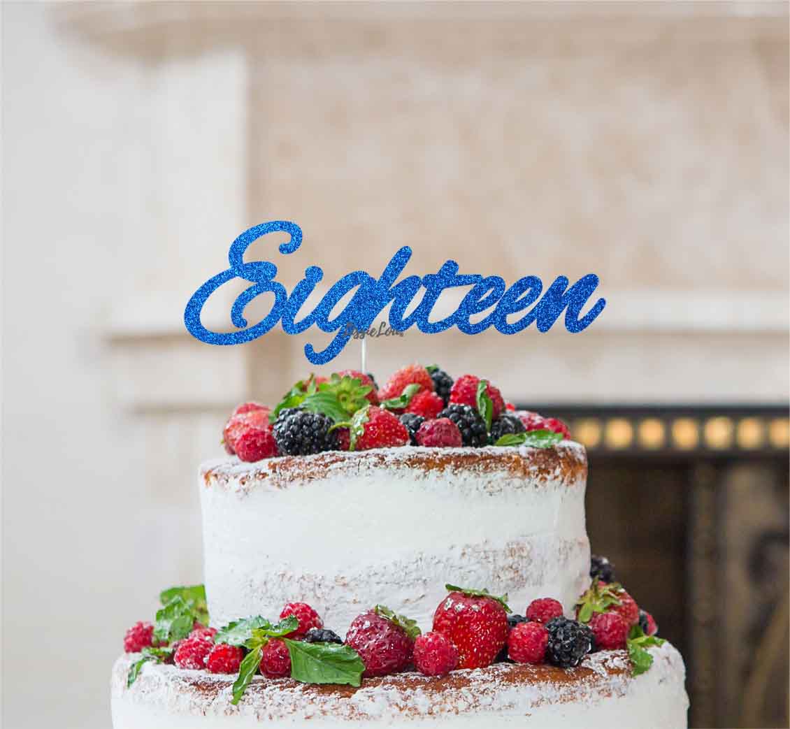 Eighteen Birthday Cake Topper Number 18th Glitter Card Dark Blue