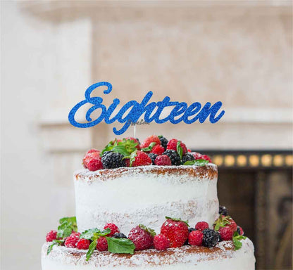 Eighteen Birthday Cake Topper Number 18th Glitter Card Dark Blue