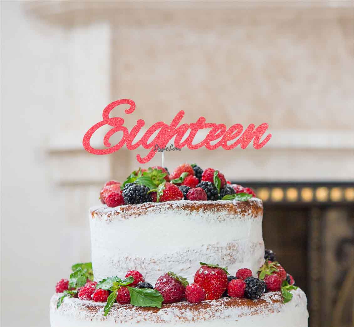 Eighteen Birthday Cake Topper Number 18th Glitter Card Light Pink