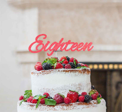 Eighteen Birthday Cake Topper Number 18th Glitter Card Light Pink
