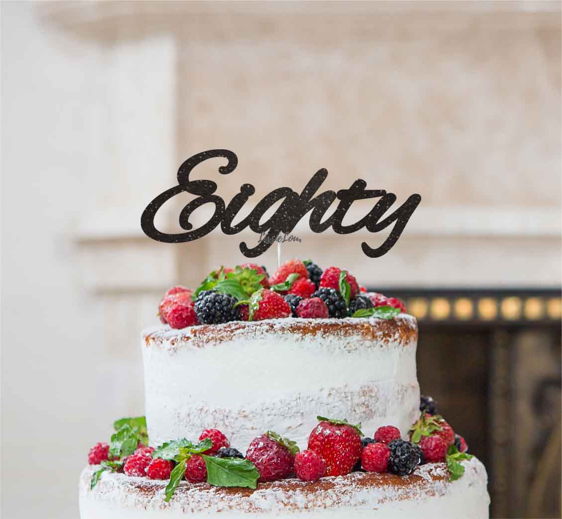 Eighty Birthday Cake Topper 80th Glitter Card Black