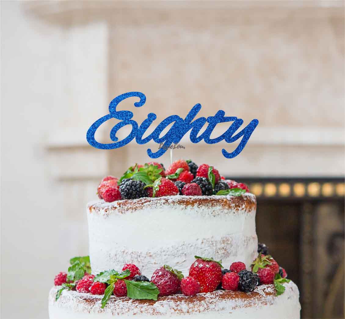 Eighty Birthday Cake Topper 80th Glitter Card Dark Blue